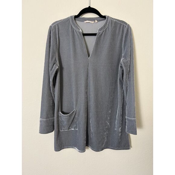 Soft Surroundings Top Women's L Emmaline Velvet Tunic V‎ Neck Gray - Picture 1 of 8